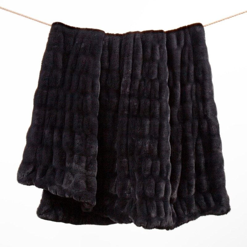 HiEnd Accents Ruched Rabbit Double-Sided Oversized Soft Cozy Plush Throw Blanket - 50"x80" - Black