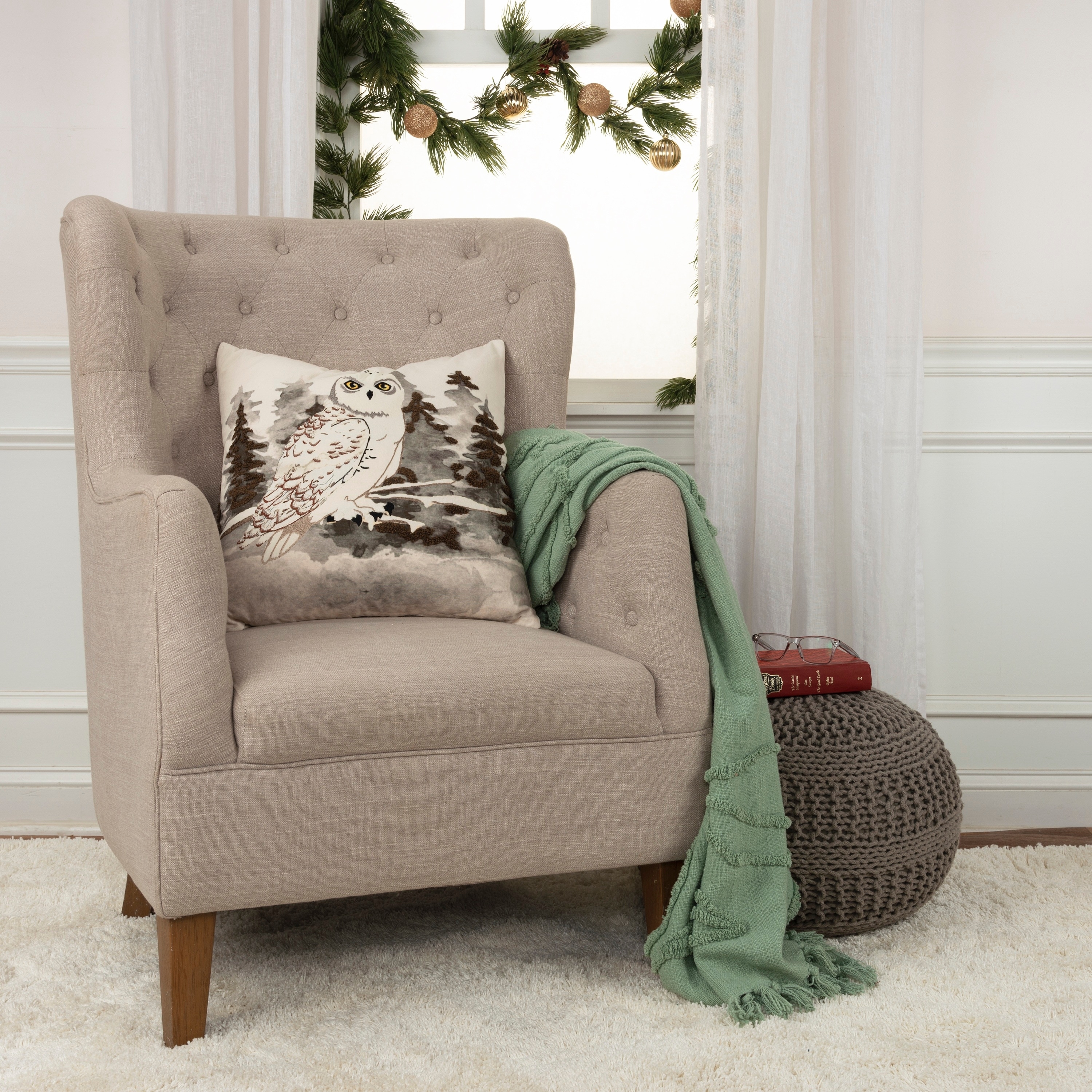 Rizzy Home Snow Owl Throw Pillow