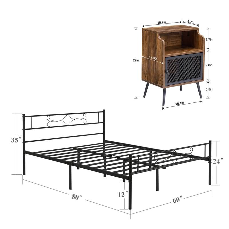 Taomika 3-pieces Bedroom Set with Metal Bed Frame and Nightstands