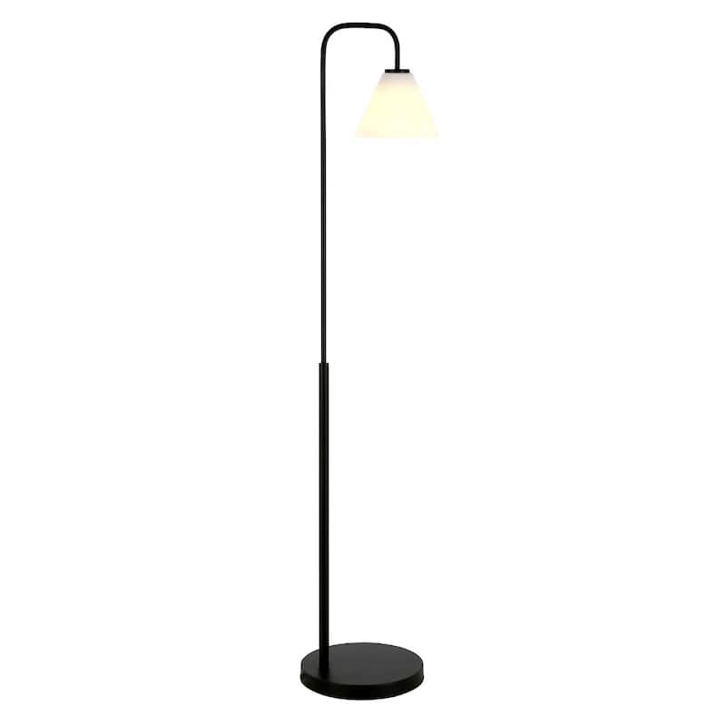 Black and White Metal Arched Floor Lamp with Frosted Glass Shade and Smart Control - 12” x 12” x 62” (D x W x H)