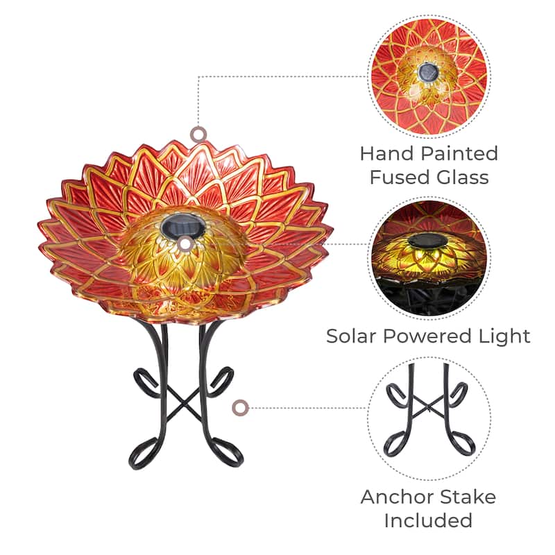 Teamson Home 17.8" Fusion Glass Birdbath with Solar-Powered Light