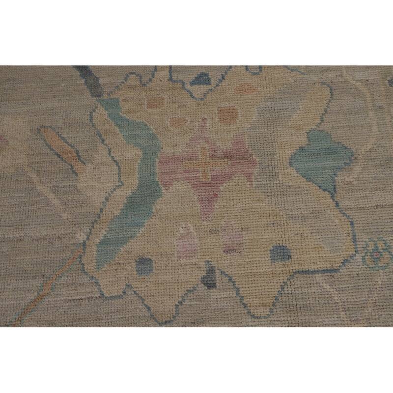 Beige Oushak Turkish Rug Hand-Knotted Oriental Wool Carpet - 8'11"x 11'11"