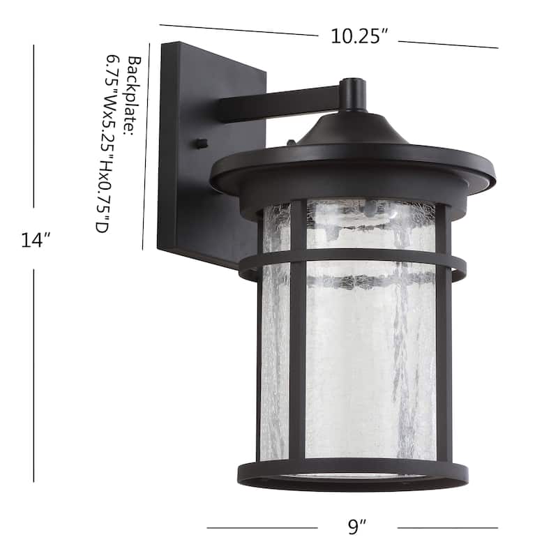 Minimo Outdoor Wall Lantern Crackled Glass/Metal Integrated LED Wall Sconce Black by JONATHAN Y