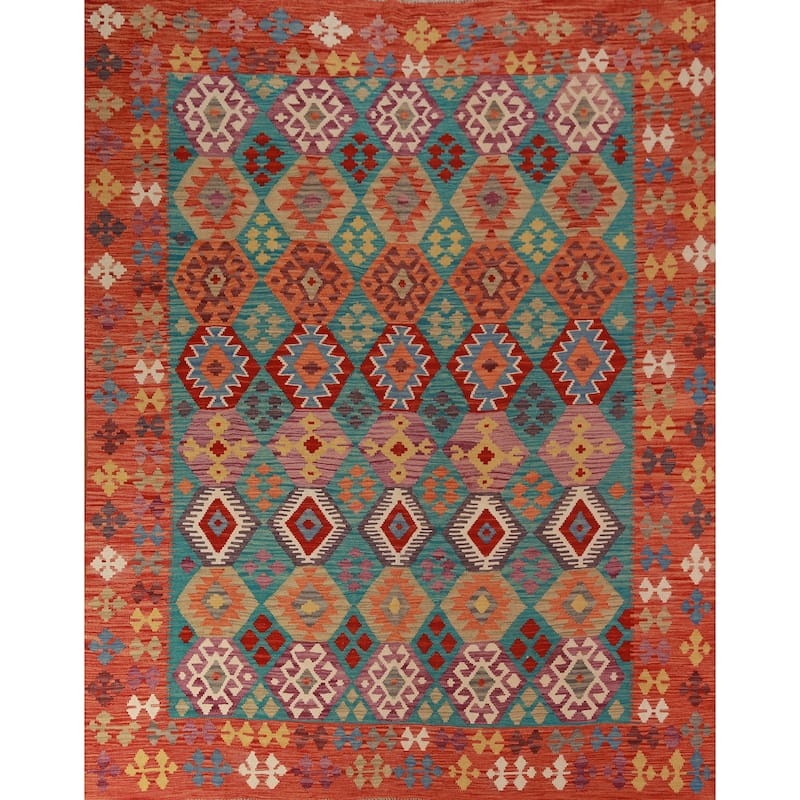 Kilim Oriental Area Rug Hand-Woven Tribal Wool Carpet - 8'2"x 9'8"