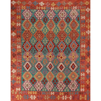 Kilim Oriental Area Rug Hand-Woven Tribal Wool Carpet - 8'2"x 9'8"