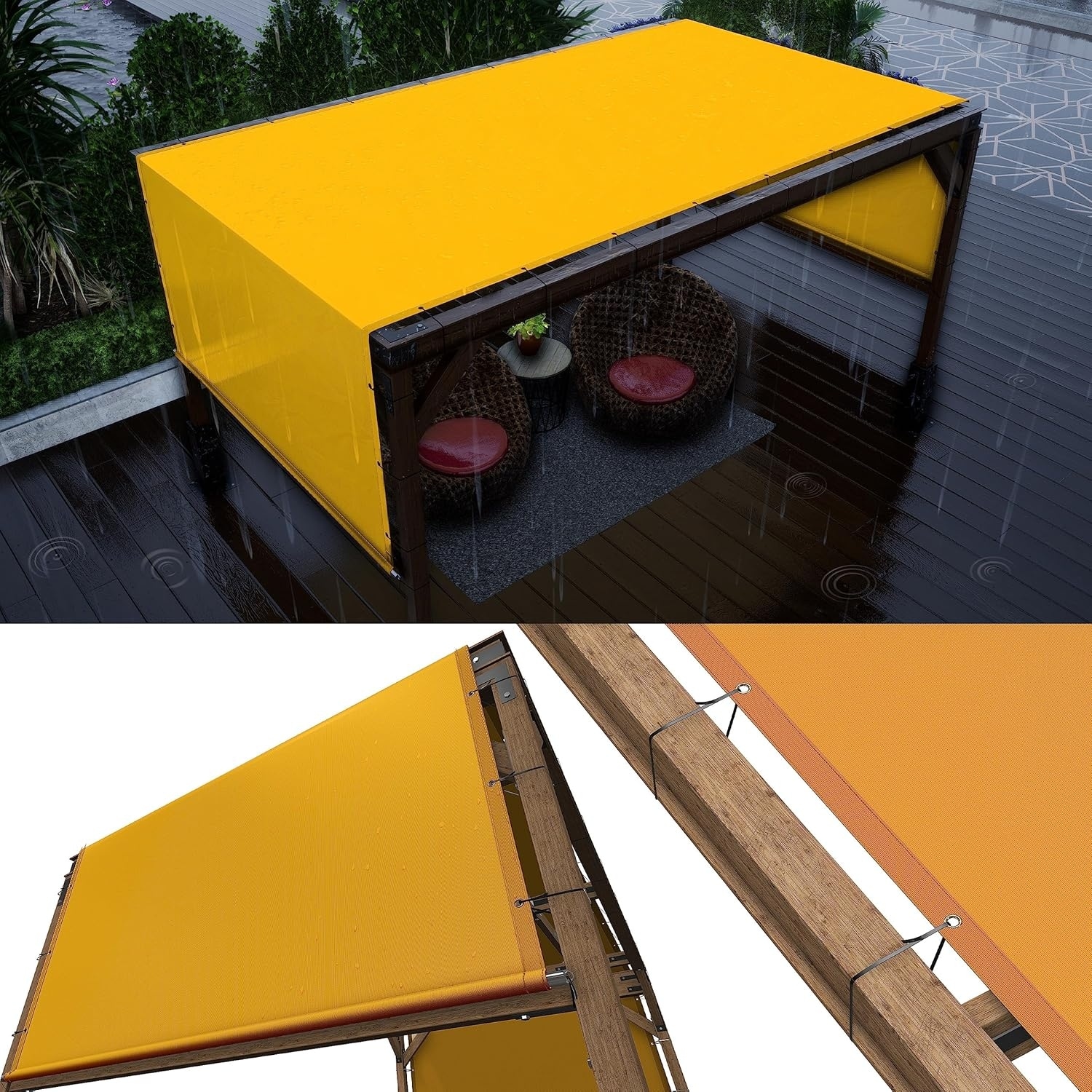 10' x 30' Yellow Waterproof Pergola Sun Shade Canopy Replacement Cover with UV Protection and Stainless Steel Rods