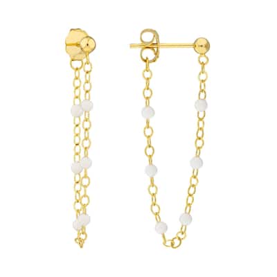 Curata 14k Yellow Gold Front To Back 6 Beads White Enamel Earrings