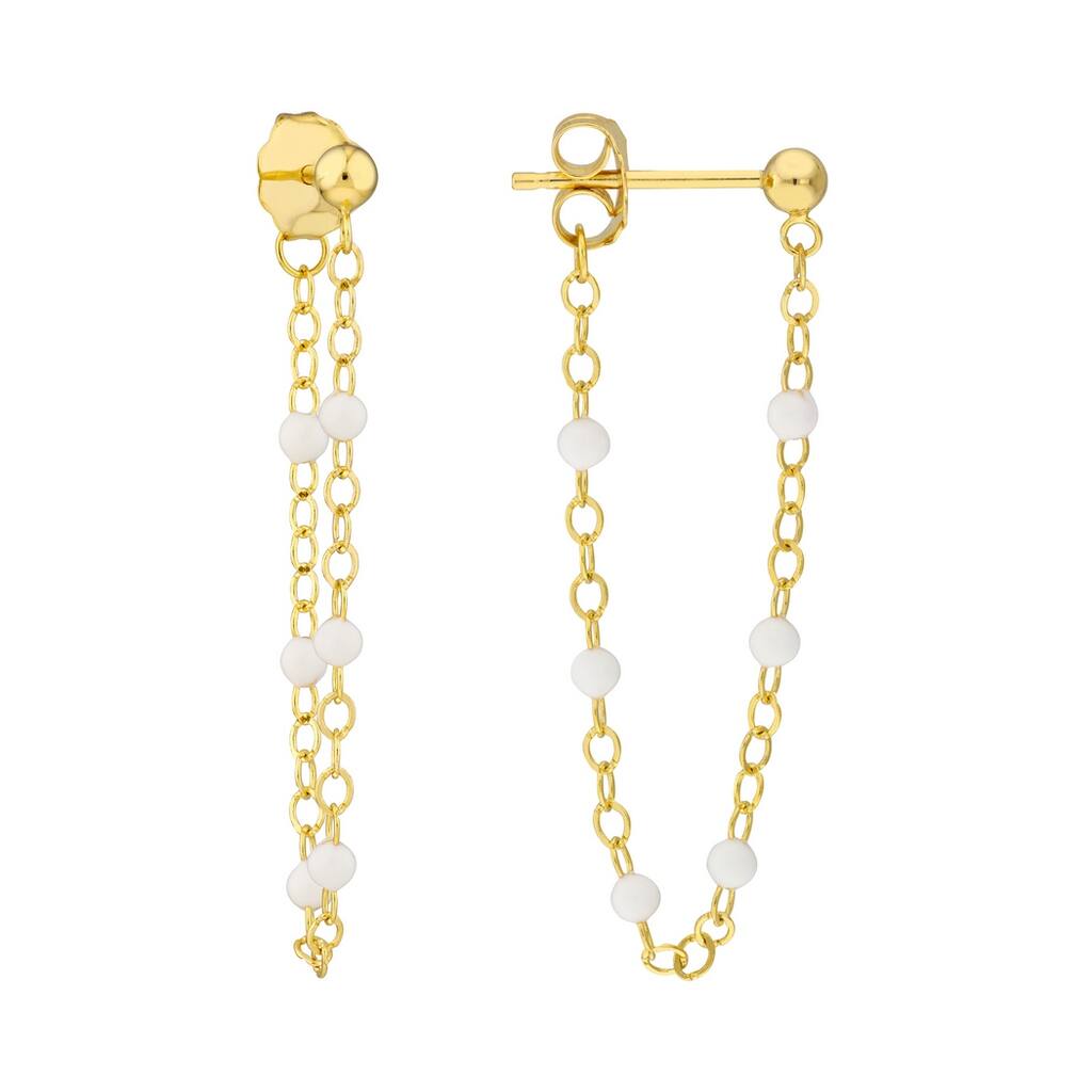Curata 14k Yellow Gold Front To Back 6 Beads White Enamel Earrings