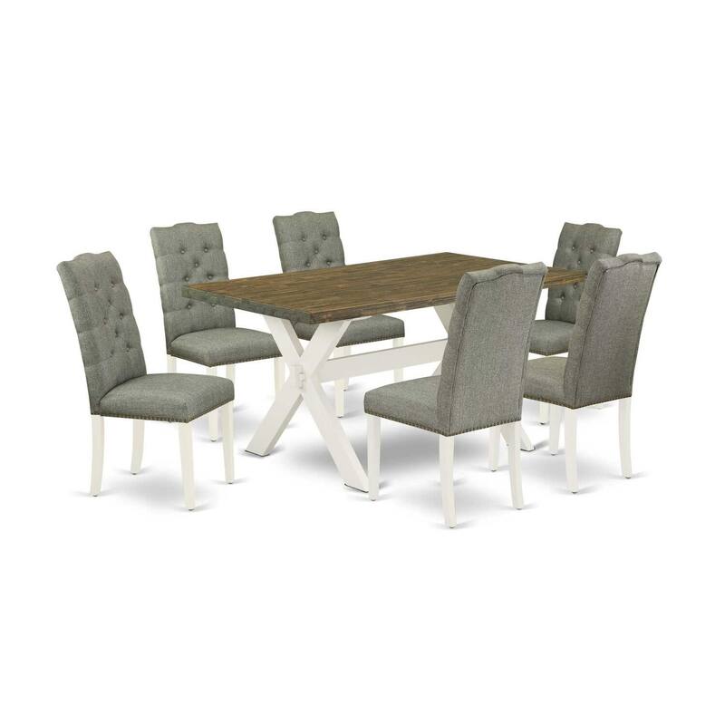 7-Piece Natural Oak Finish Solid Wood Top Dining Table with 6-Chairs with