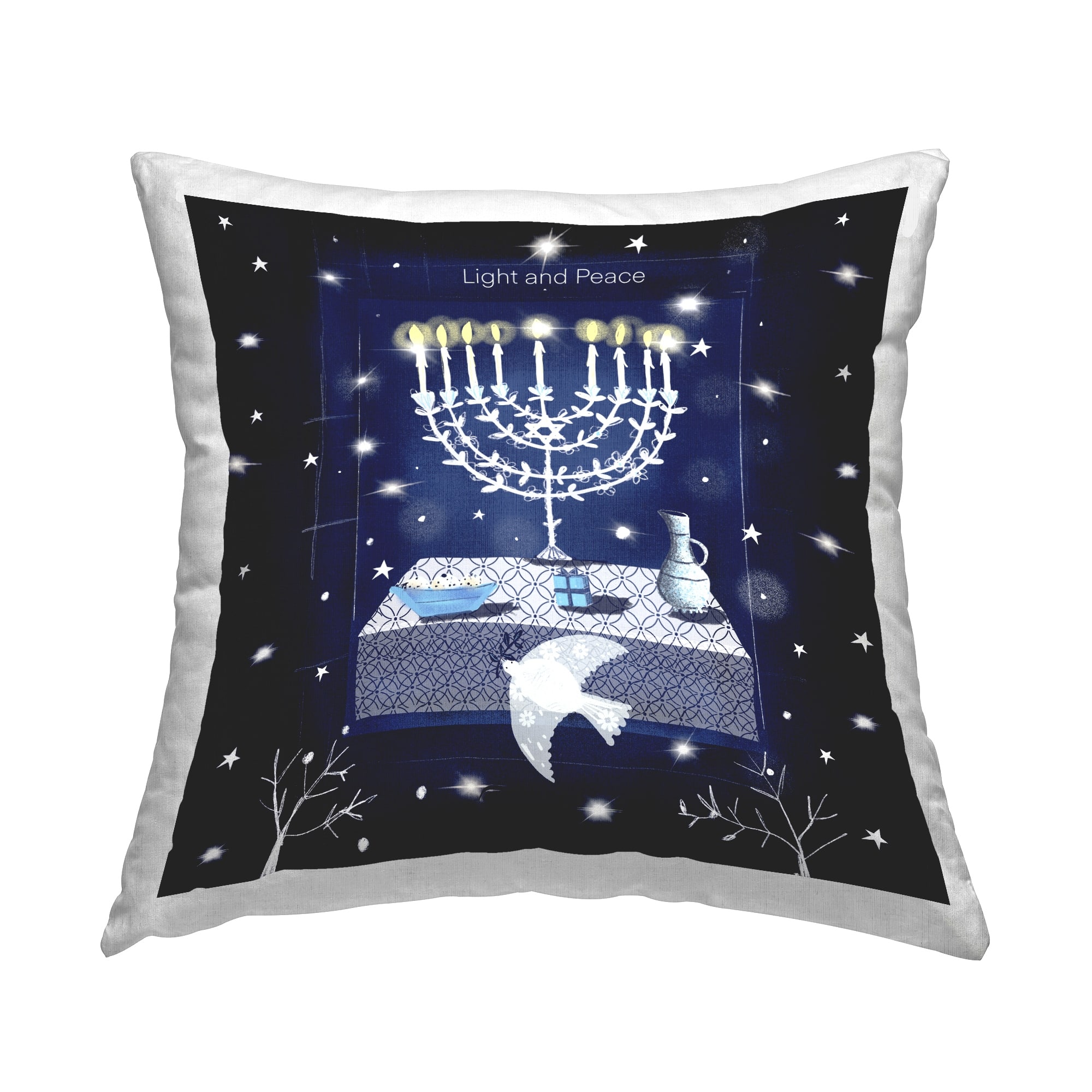 Stupell Light And Peace Hanukkah Menorah Printed Throw Pillow Design by