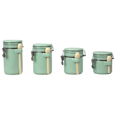 Home Basics Mint 4 Piece Ceramic Canisters and Wooden Spoons - 25oz.; 33oz.; 40oz.; 45oz.