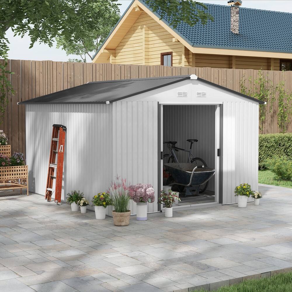 Outsunny 11' x 9' Dark Grey Metal Garden Shed