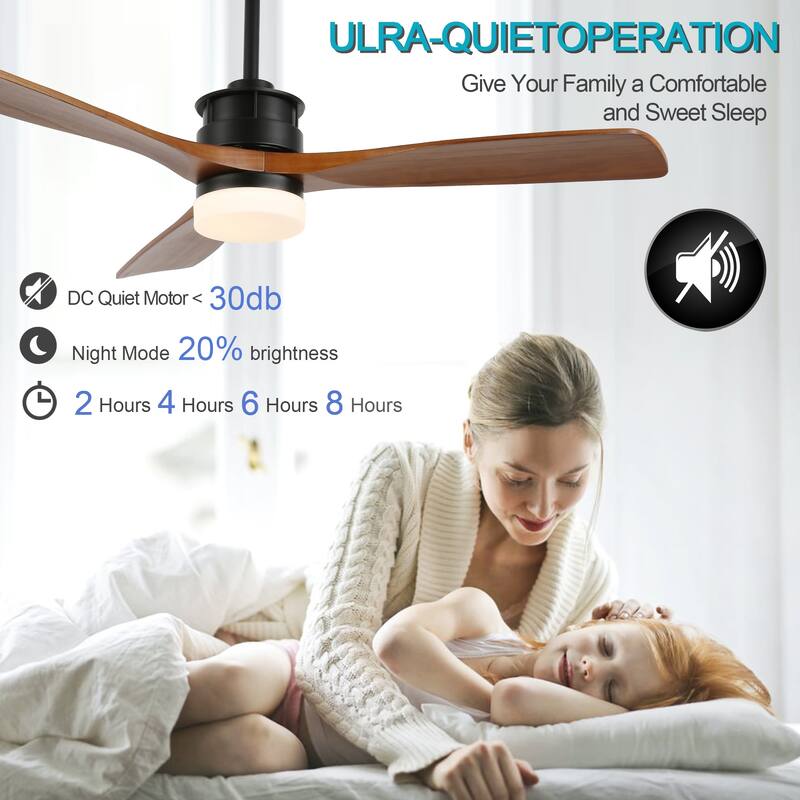 Oaks Aura Gamay 52 in. LED Indoor Solid Wood Reversible Scandi-Japanese Ceiling Fan With Latest DC Motor Technology