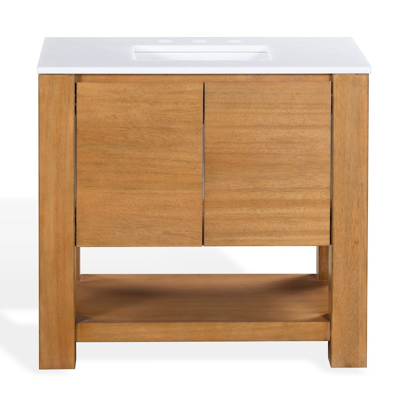 SAFAVIEH Couture Bertino Vanity - 36"W x 22"D x 34"H - Light Oak/White