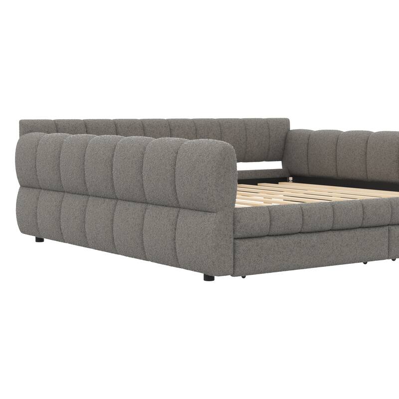 Upholstered Daybed with USB and Optional Platform Storage Bed with 2 Storage Drawers or Low Profile Sofa Bed with Trundle Bed