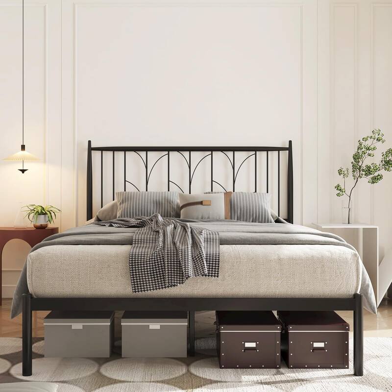 Metal Platform Bed with Exquisite Headboard