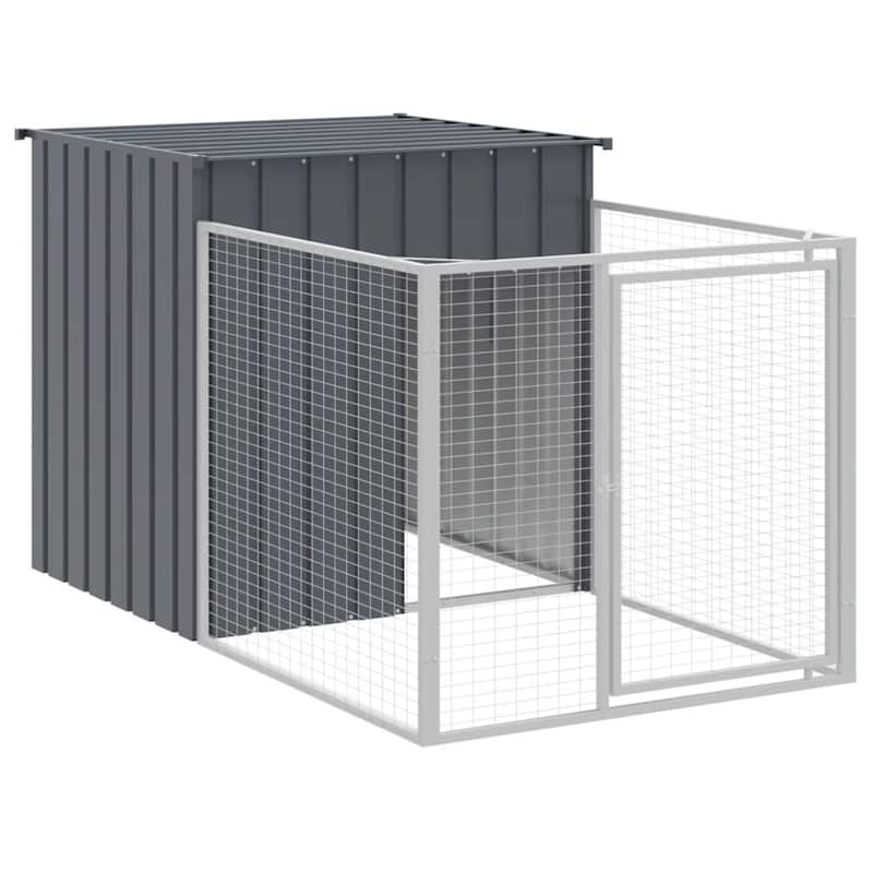 vidaXL Dog House with Run Anthracite/Light Gray multisize Galvanized Steel