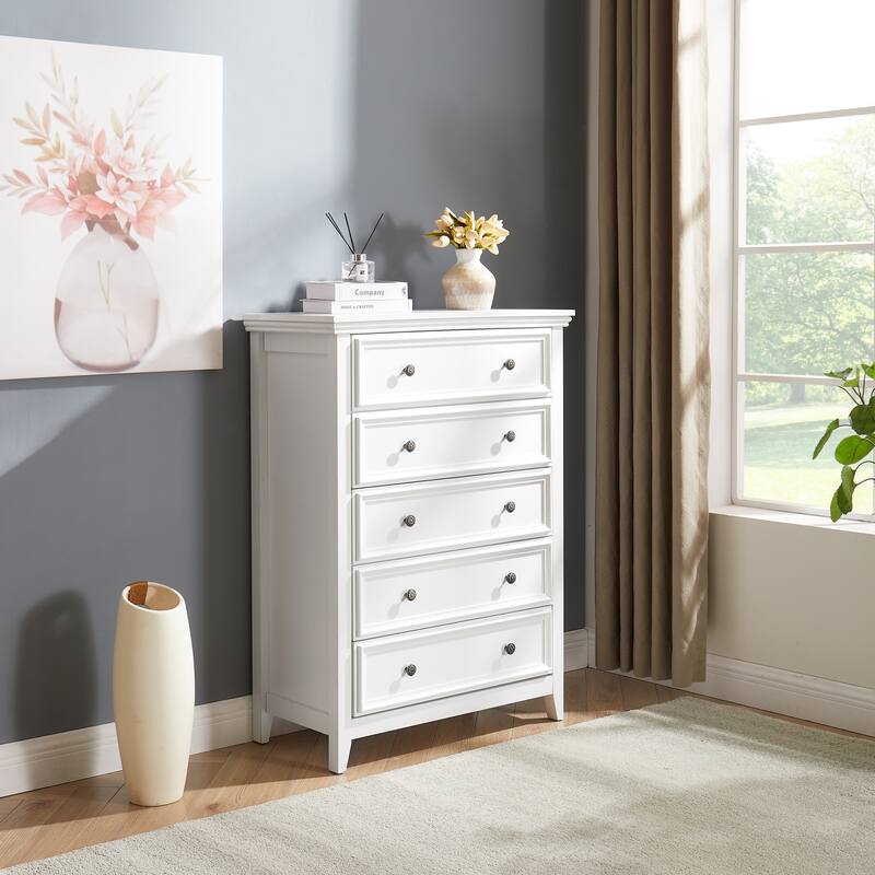 GDFStudio - Farmhouse Modern 5-Drawer Dresser Cabinet with Smooth Metal Slides and Stable Base