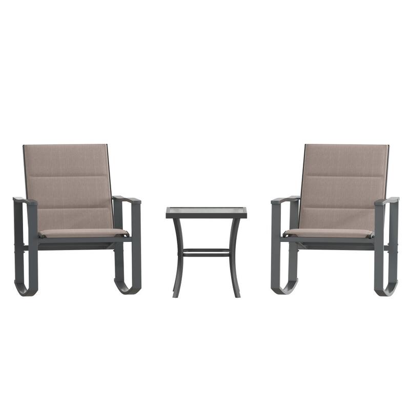 3 Piece All-Weather Rocking Chairs and Glass Top Table Bistro Set