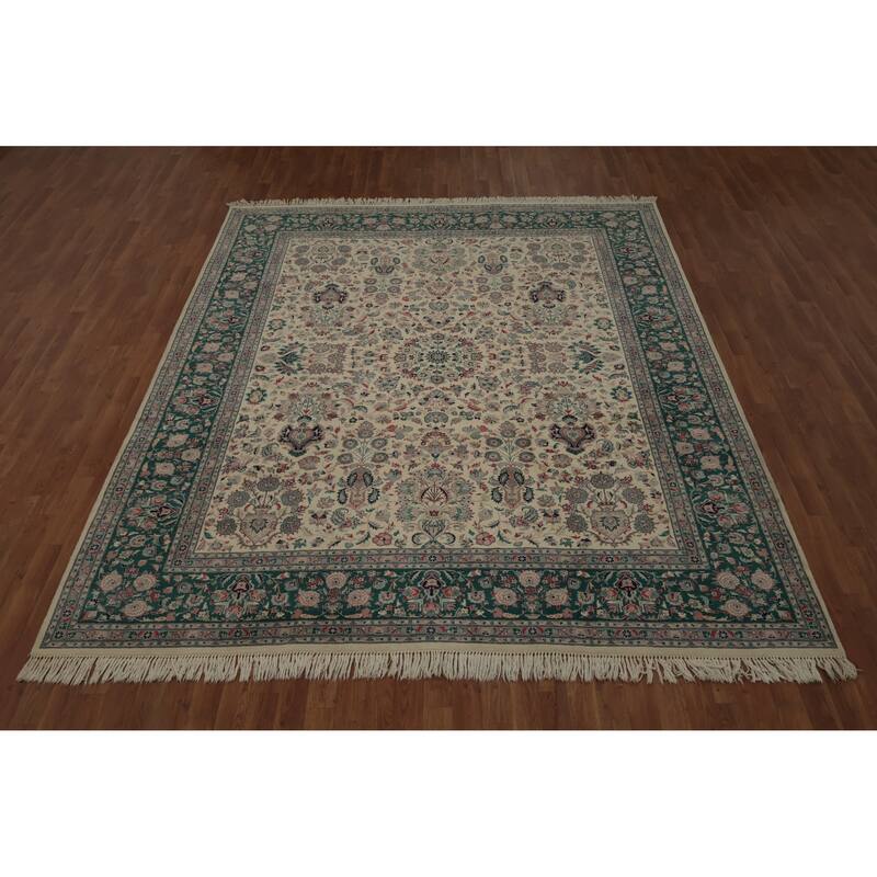 Hand Knotted Oriental 100% Wool Carpet Traditional Floral Beige & Ivories Aubusson Area Rug - 10' 5'' X 8' 2''