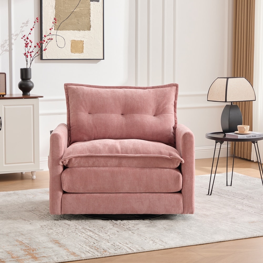 Swivel Barrel Chair - Mid Century Modern Chair, Thick Padded Arm Chair with Solid Metal Base, Comfortable Single Sofa Chair