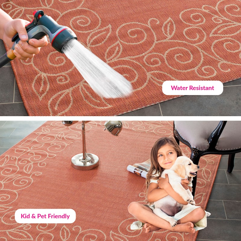 SAFAVIEH Courtyard Elfur Scroll Indoor /Outdoor Waterproof Patio Backyard Rug - 5'3" x 7'7" - Terracotta/Beige