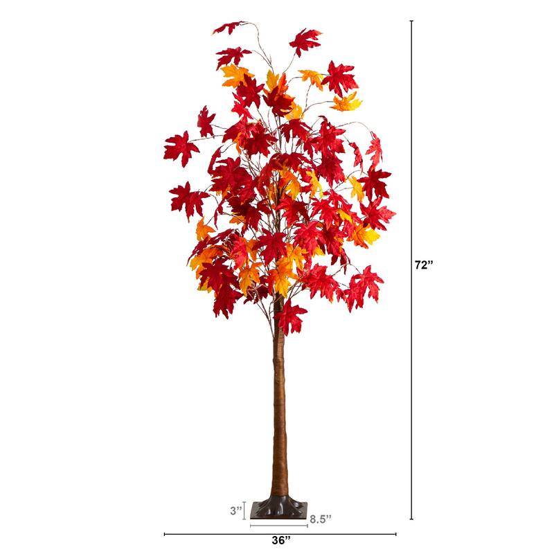 Pre-Lit Autumn Weeping Maple Artificial Potted Tree - 6' - Warm White LED Lights