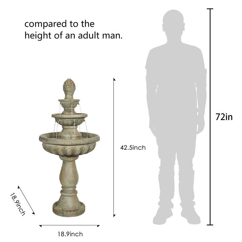 42.5" H Traditional Outdoor Water Fountain with Pineapple Finial