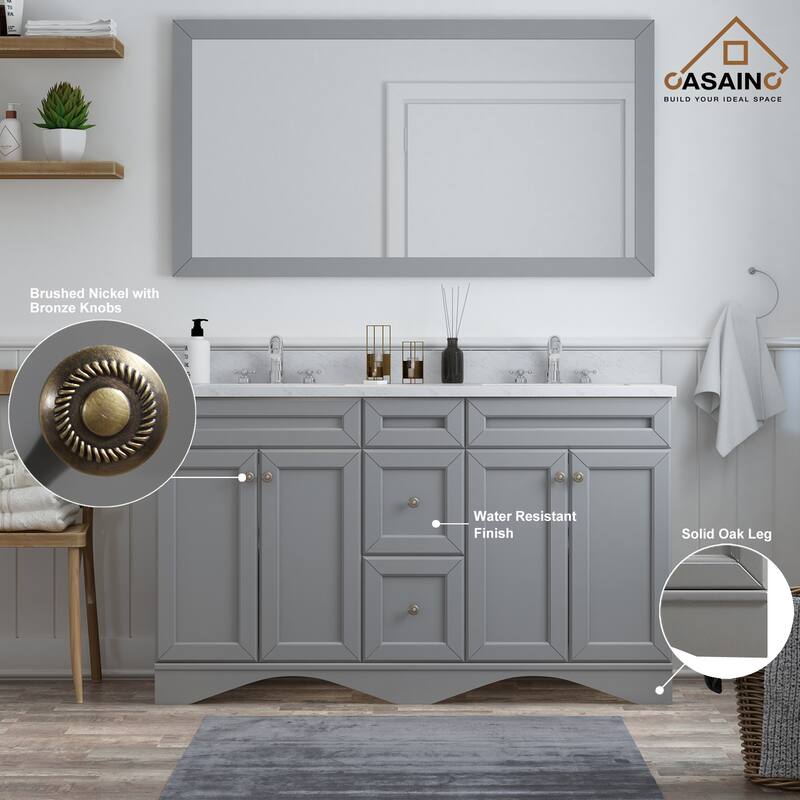 60 in. W x 22 in. D x 35.4 in. H Bath Vanity in Gray with White Top and Basin