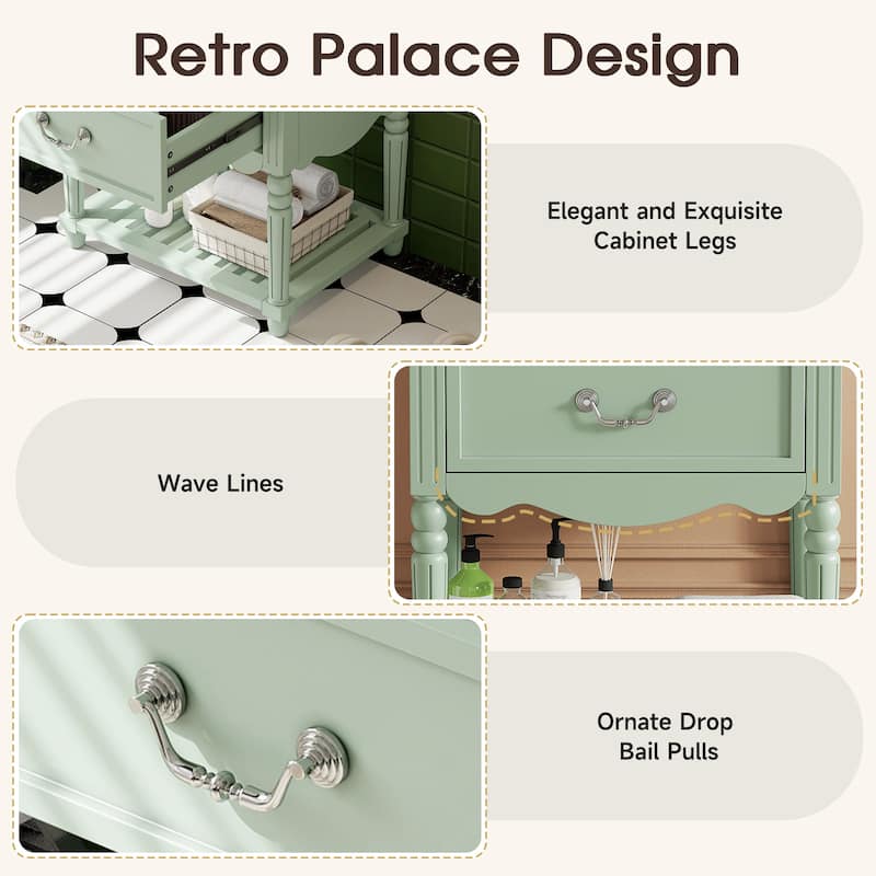 24" Bathroom Vanity with Ceramic Sink, Drawers and an Open Shelf