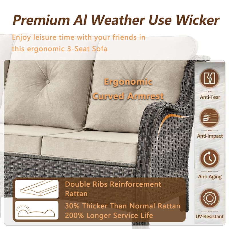 3 Seat Sofa Curved Outdoor Sofa-Wicker Outdoor Couch Outdoor Patio Couch