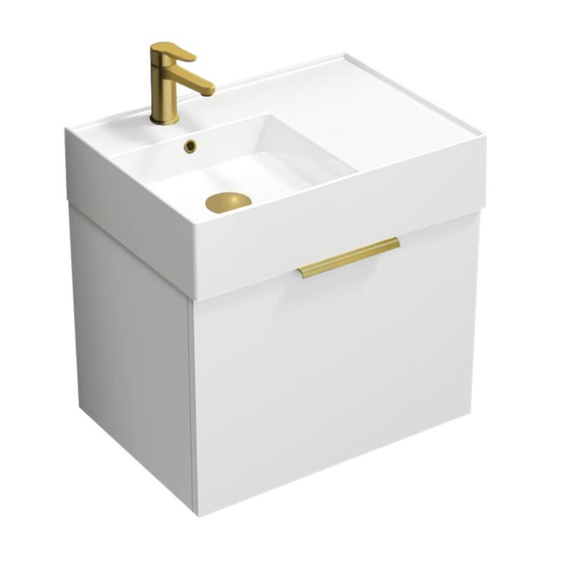 Nameeks Derin-2417-W-S-L Derin 24" Wall Mounted Single Basin Vanity - Gloss White / Matte Gold - Painted