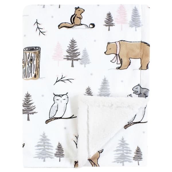 slide 1 of 1, Hudson Baby Girls Plush Blanket with Furry Binding and Back, Winter Forest, One Size - Winter Forest - One Size One Size - Winter Forest