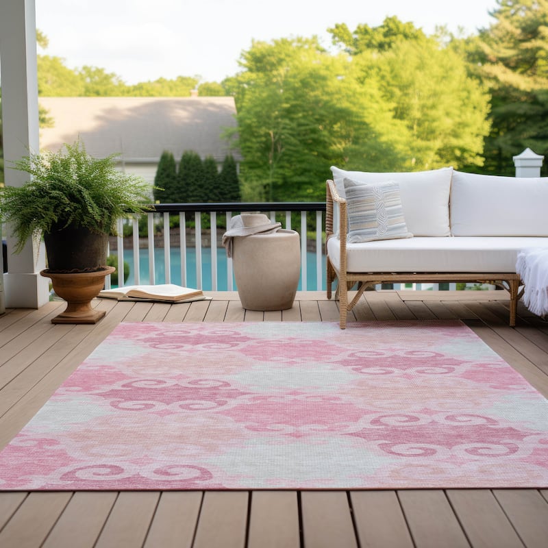 Machine Washable Indoor/ Outdoor Chantille Scroll Rug