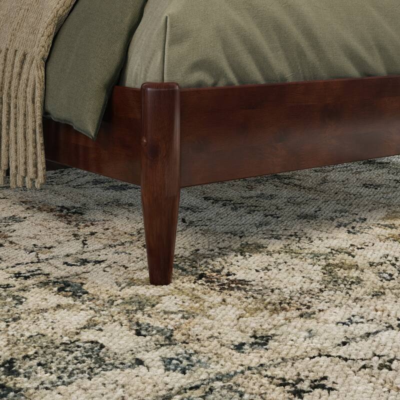Solid Wood Platform Bed - Low Profile Sleigh Bed Frame - Full Size Bed - Walnut Finish