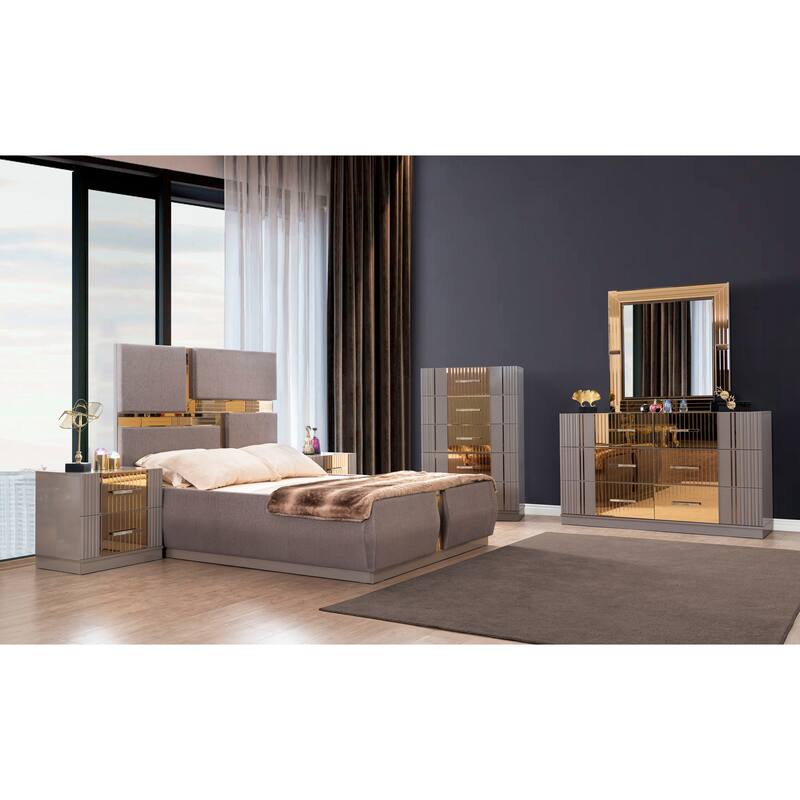 Lorenzo Modern Style Mirror Accent 4PC/5PC Bedroom set Made with Wood - King - 5 Piece