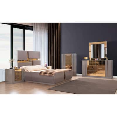 Lorenzo Modern Style Mirror Accent 4PC/5PC Bedroom set Made with Wood