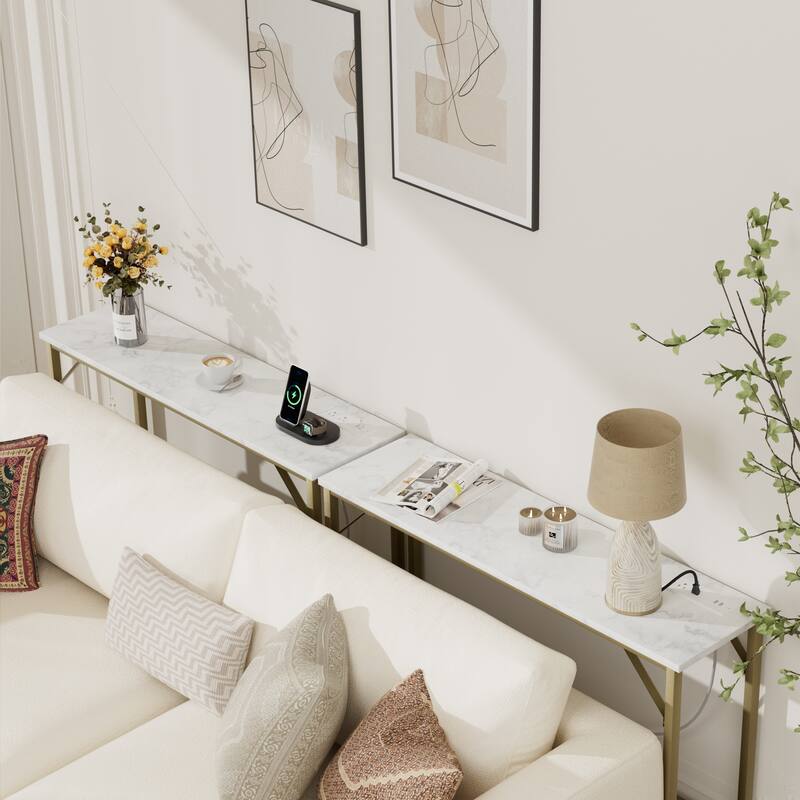 Console Table with Outlet & USB Ports Narrow Sofa Table