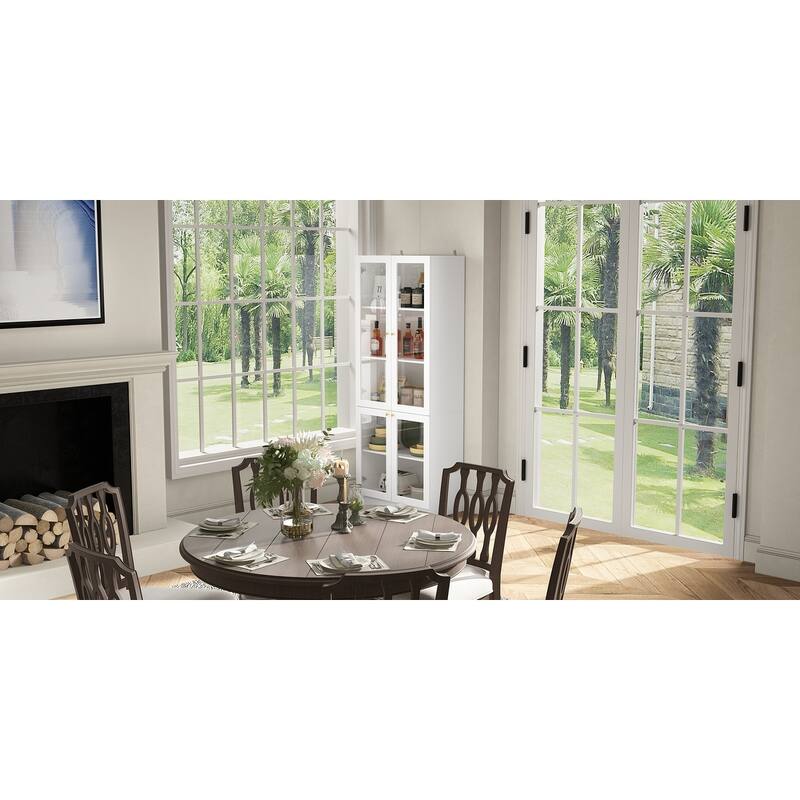 Tall Curio Display Glass Cabinet Bookcase with 4 Glass Doors & Shelves - 78.7"