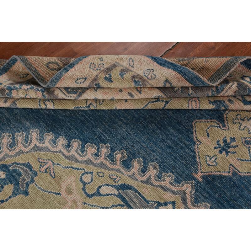 Hand Knotted Oriental 100% Wool Carpet Transitional Medallion Navy Blue & Blues Oushak Area Rug - 14' 9'' X 11' 10''