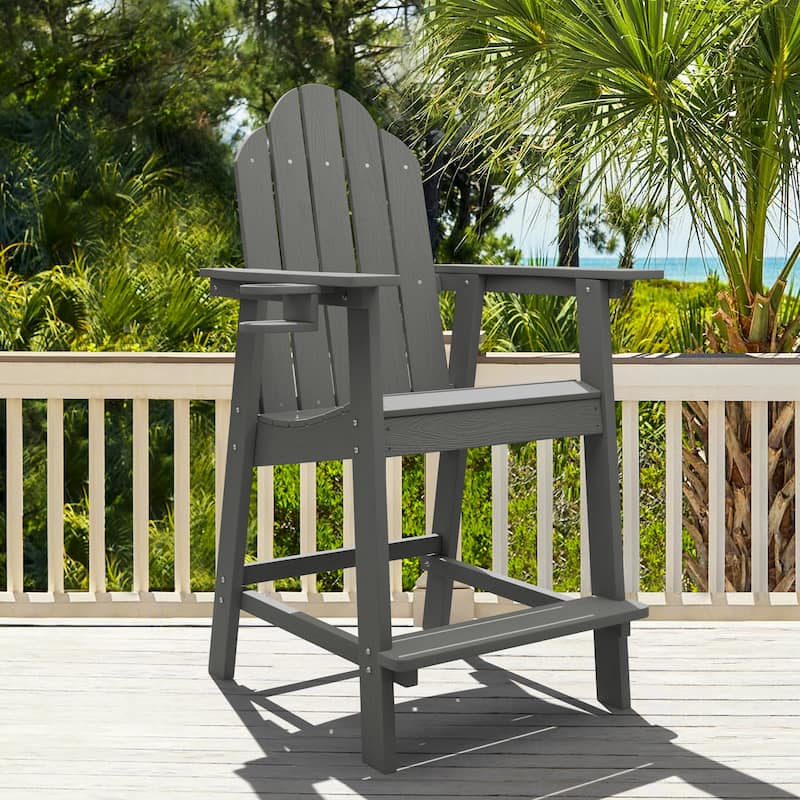 LUE BONA All Weather Plastic Outdoor Bar Stool Adirondack Chairs Bar Height Arm Chairs with Cup Holder for Balcony, Deck, Patio