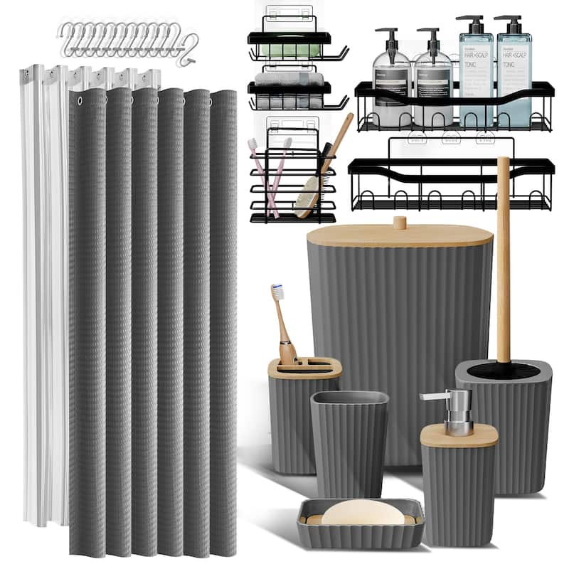 Emperyan Shower Caddy and Bathroom Accessories Set - Shower Caddy + Bathroom Set - Grey