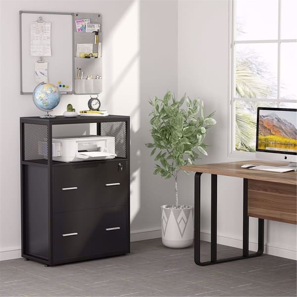 Shop Large Modern Filing Cabinet 2 Drawers Lateral File Cabinet With Lock Overstock 30644978