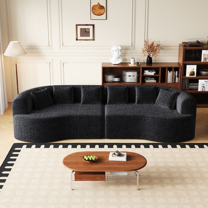 106.3" Chenille Curved Sectional Bone-Free Cloud Sofa with 6 Pillows - Black