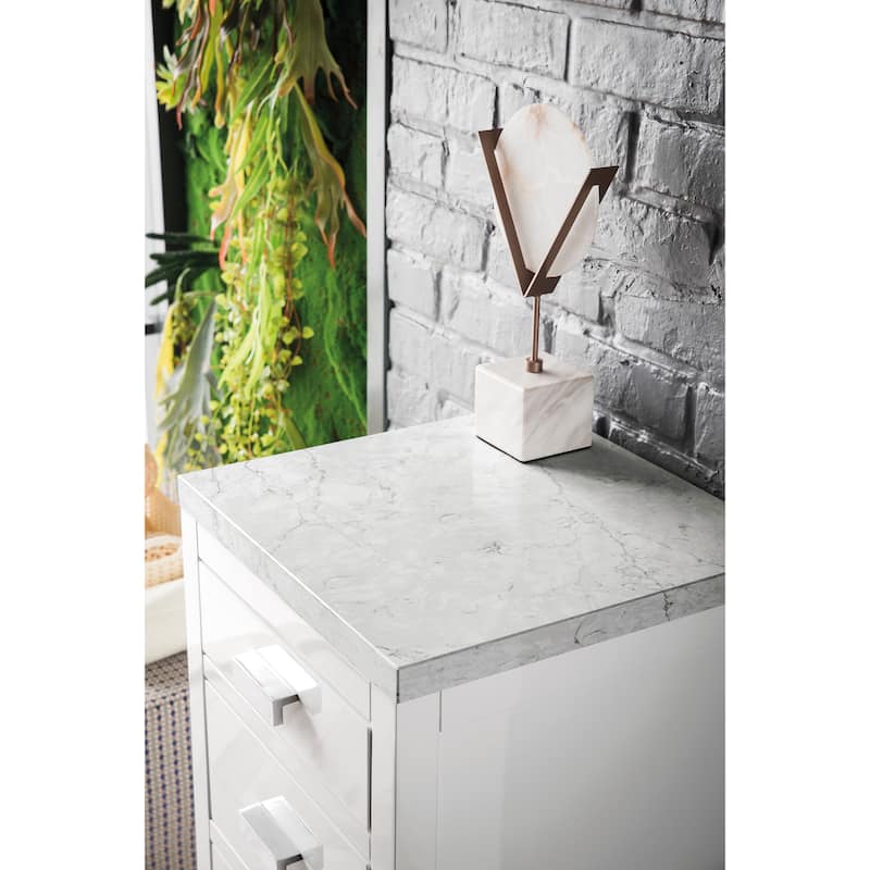 James Martin Vanities Addison 15" Base Cabinet w/ Drawers, Glossy White - Eternal Jasmine Pearl Quartz