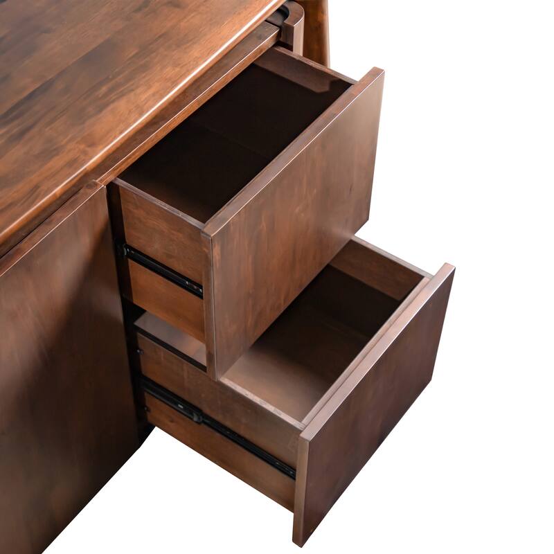 Furniture of America Abigail VI Mid-Century Modern Walnut Solid Wood Dining Server with Drawers and Shelves