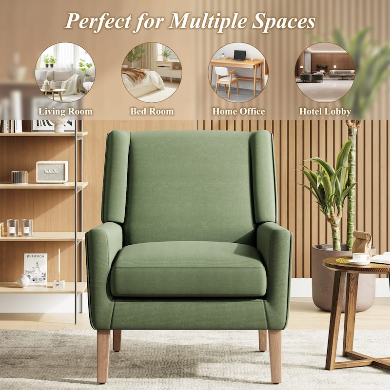 Mid-Century Linen Wing Chair - Tailored Channel Tufting & Walnut Tapered Legs, Compact Accent for Reading Nooks