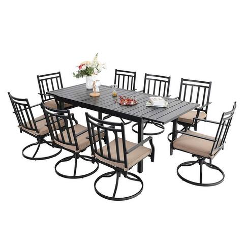 7/9-Piece Steel Patio Dining Set with 6/8 Steel Slat Swivel Chairs and 1 Expandable Outdoor Dining Rectangle Table