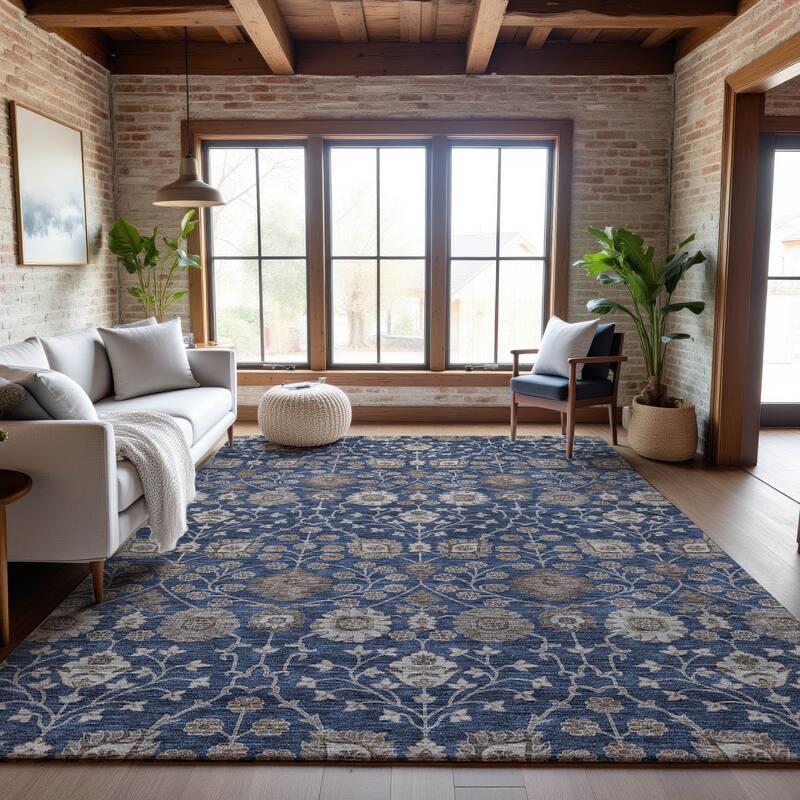 Premium Washable Super Soft Traditional Jansen Mayfield Rug - Navy - 5' x 7'6"