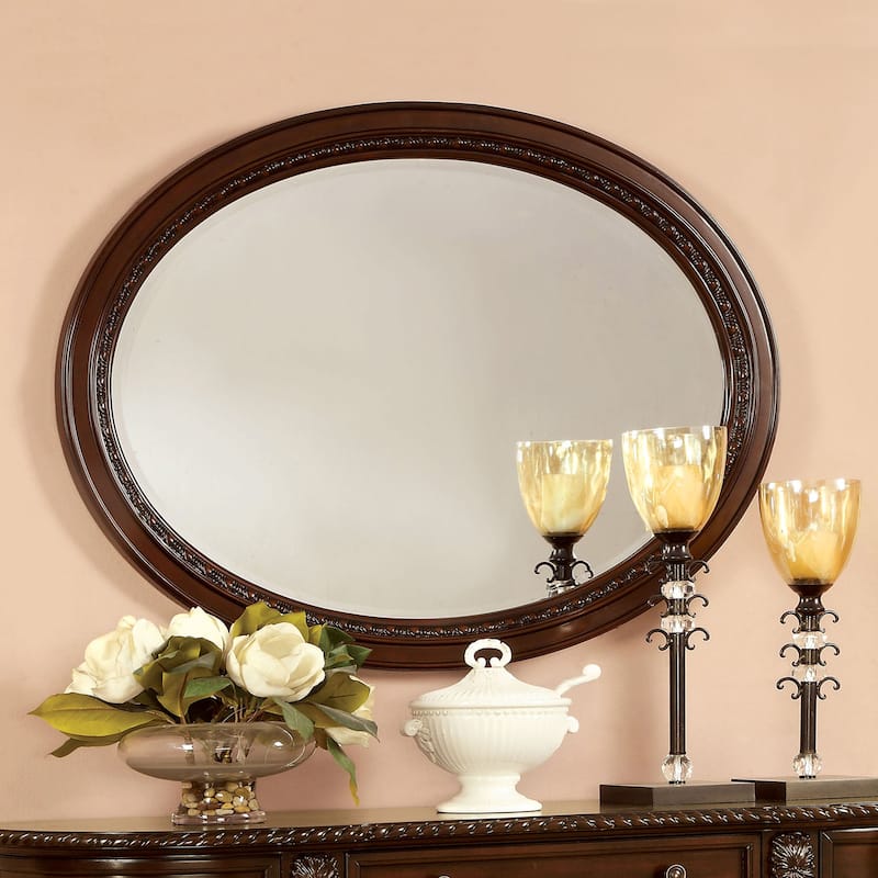 Kova Traditional Brown Cherry 49-inch Wood Wall Mirror by Furniture of America - Brown Cherry
